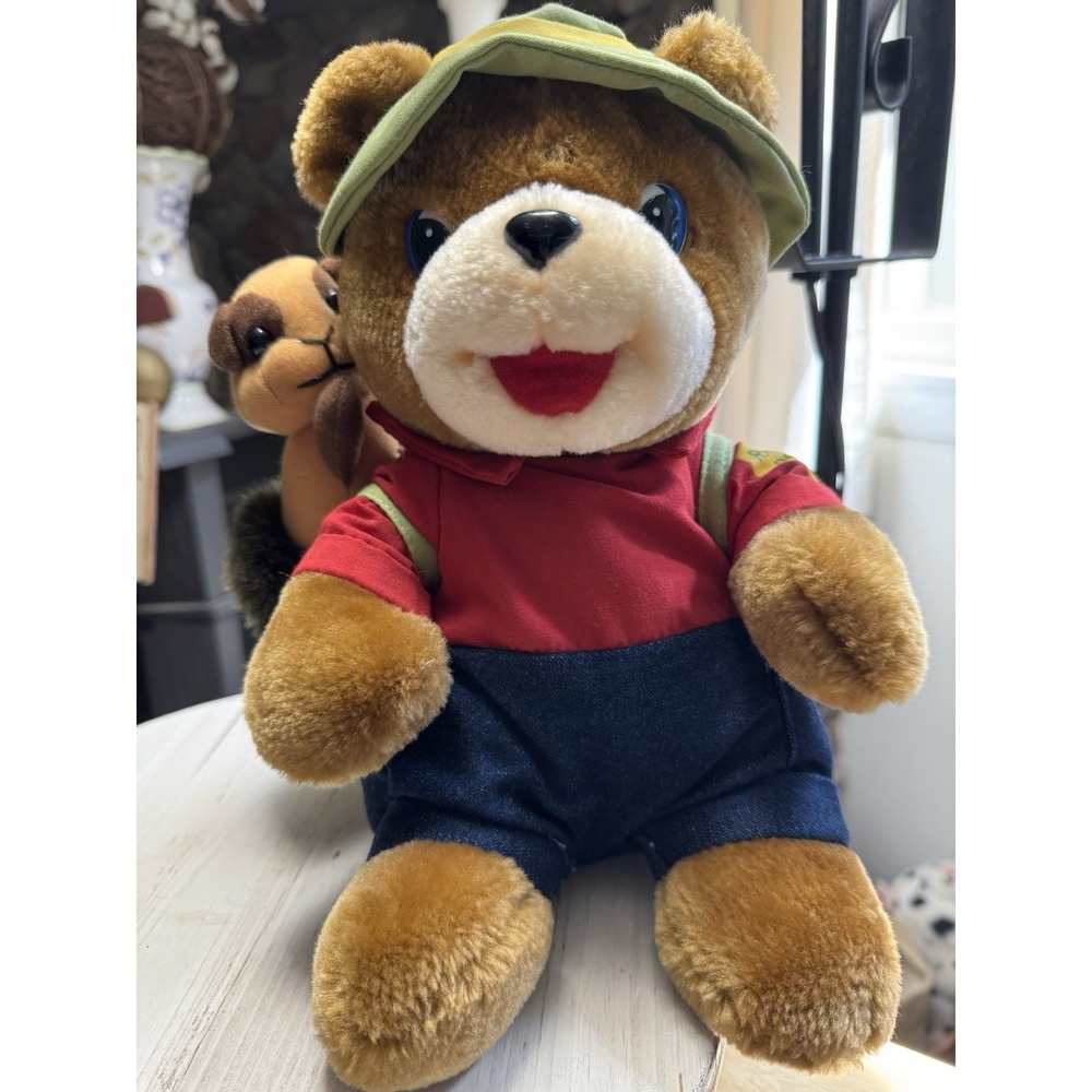 Ranger Bear Plush With Squirrel on Shoulder 10" Stuffed Animal Complete No Tags